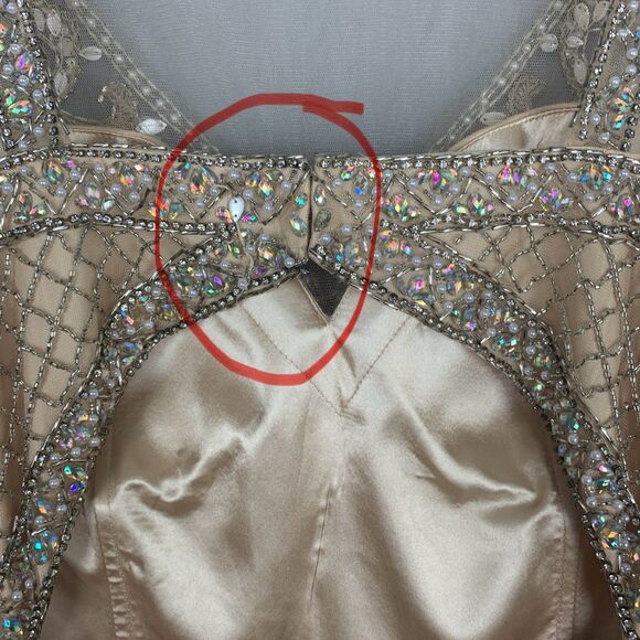 Zoey Grey Navy Skirt Champagne Beaded Bodice Evening Gown Size 18 Formal Gala - Picture 14 of 16